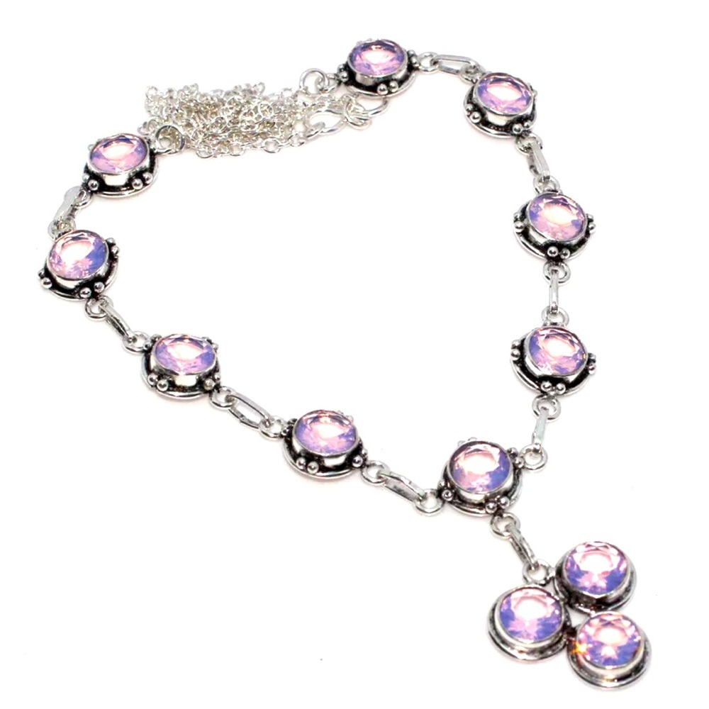 Stunning Opalescent Fire Opal, Faux Opalite Boho 925 Silver Plated Necklace